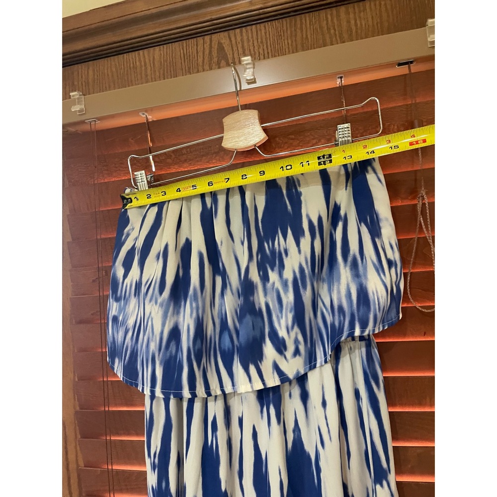 Habitual Blue White Ikat Strapless Popover Maxi Dress Size M Side Slit Summer - Picture 6 of 8